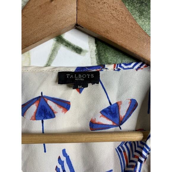 Talbots Petites MP Sleeveless Summer Umbrella Print Semi Sheer Blouse Pleated - Picture 4 of 5